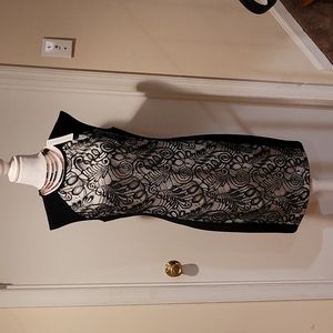 NWT - Trina Turk Black and White Lace Overlay Cocktail Dress  - Size 6
